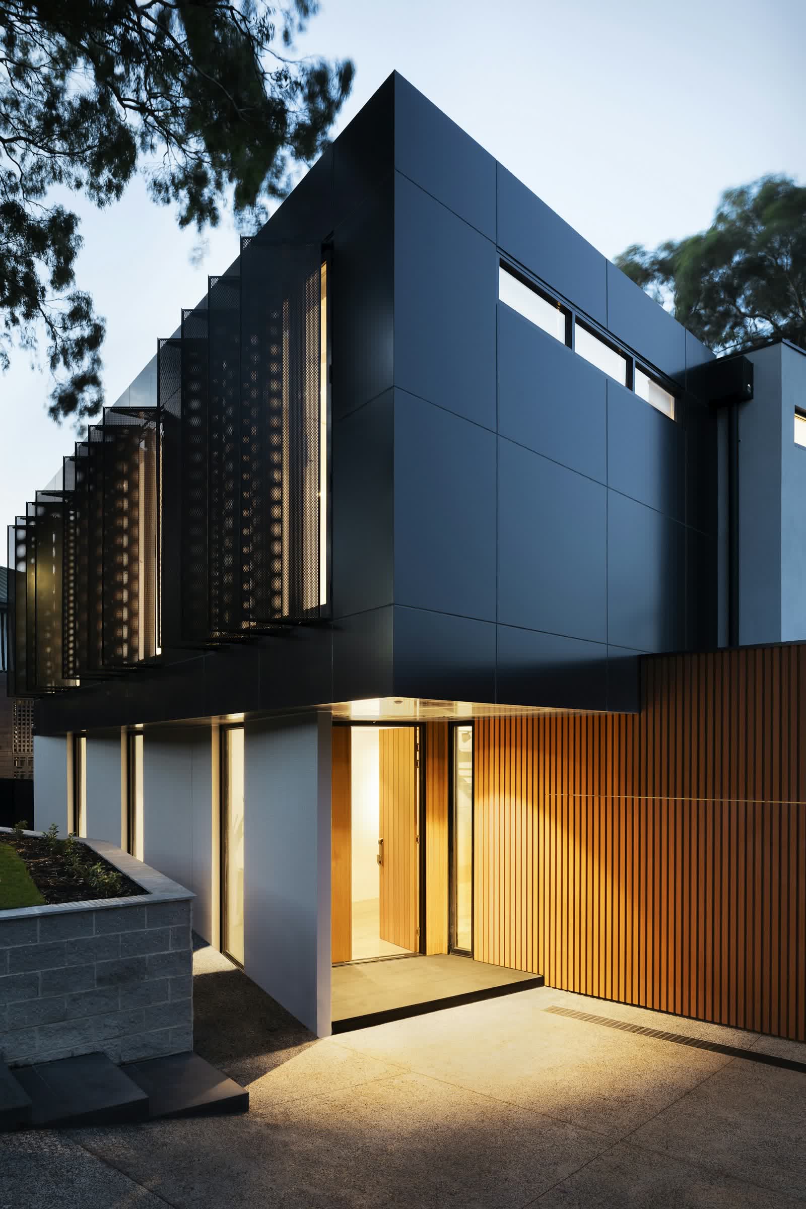 Photo: Finished house, corner plot, morning light
